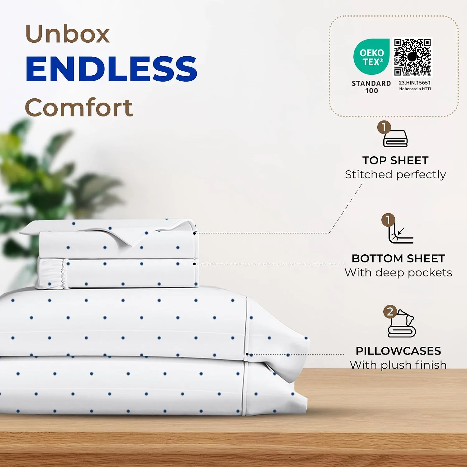 Thread Spread Egyptian Cotton Sheets King Size - Luxury 600 Series King Size Sheets Set (4 PC, Polka Dot - Navy), 16" Deep Pocket All Around Elastic, Soft, Cooling Sateen, Durable Hotel Bed Sheet Sets