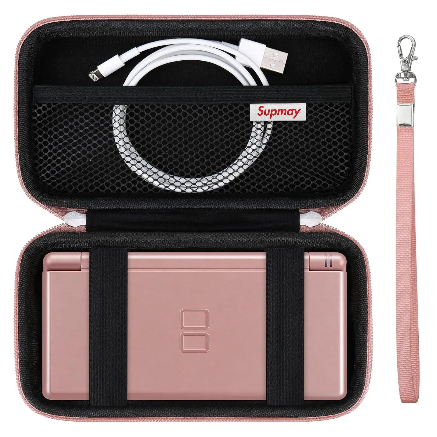 Supmay Hard Carrying Case Compatible with Nintendo DS Lite NDSL, Gameboy Advance Games Storage Holder Travel Bag with Mesh Pocket for USB Charging Cable, Stylus, Earphones, Game Cartridge, Rose Gold