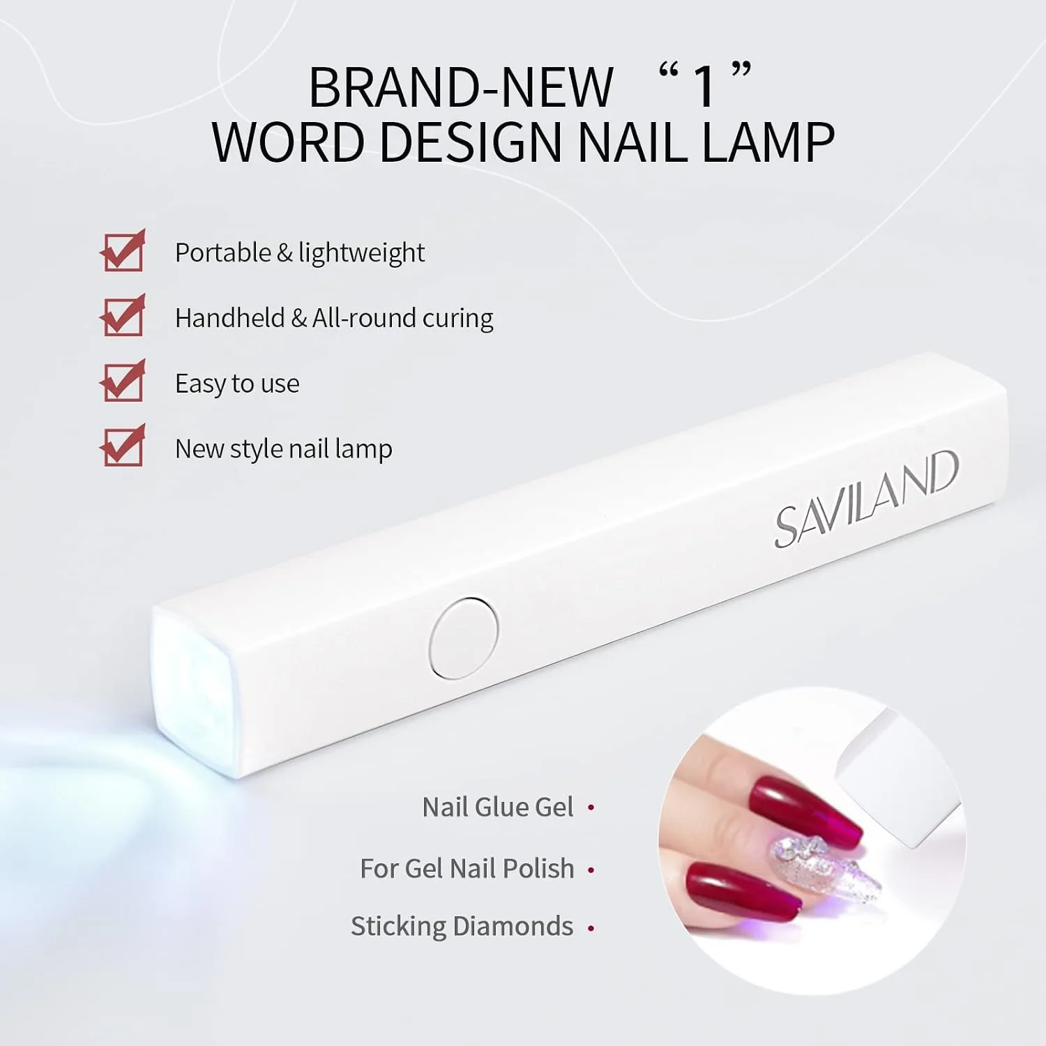 SAVILAND Cordless Mini U V Nail Lamp, Handheld U V Light for Gel Nails, 6W