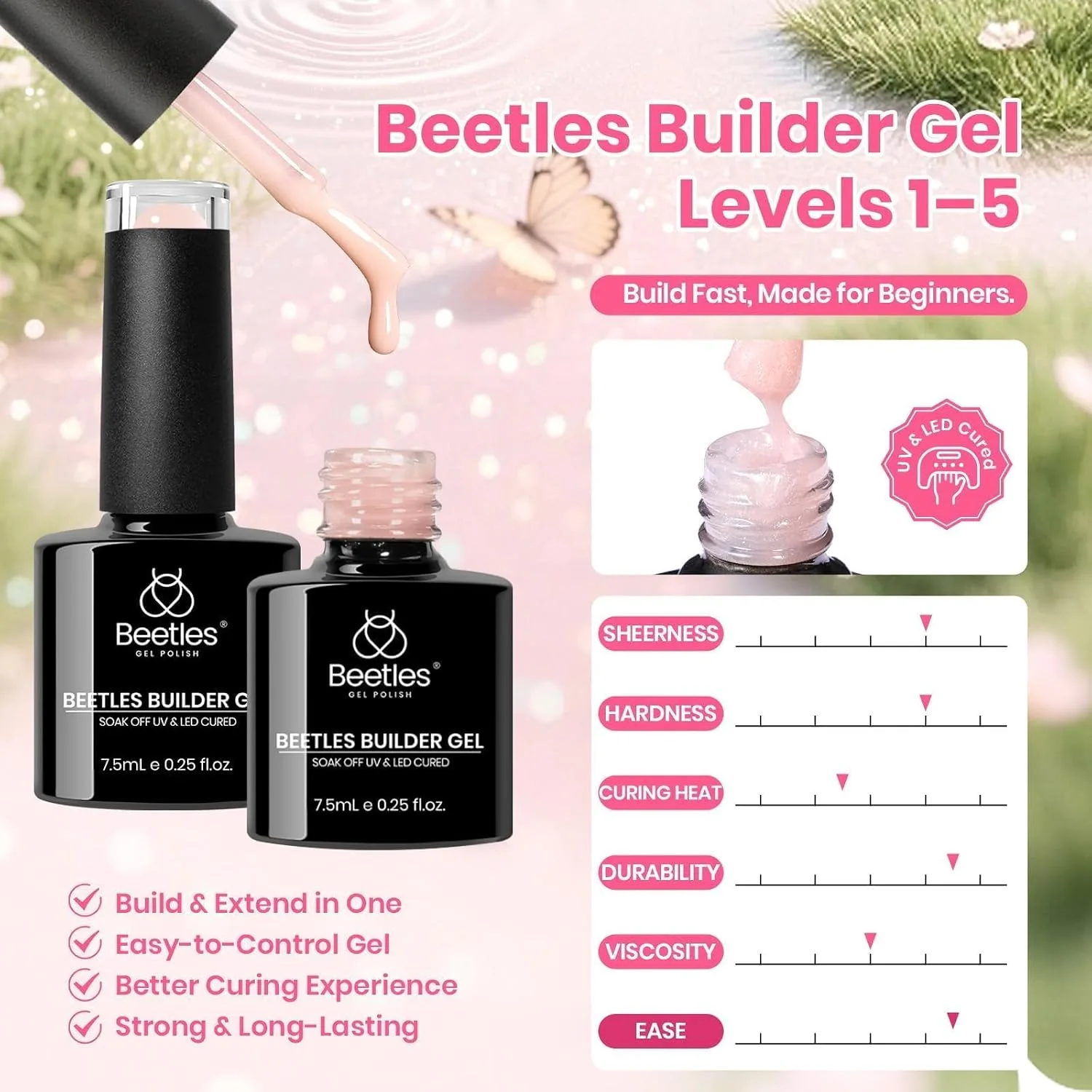 Beetles Builder Gel Nail Kit, 6 Colors Building Gel & Base Top Coat