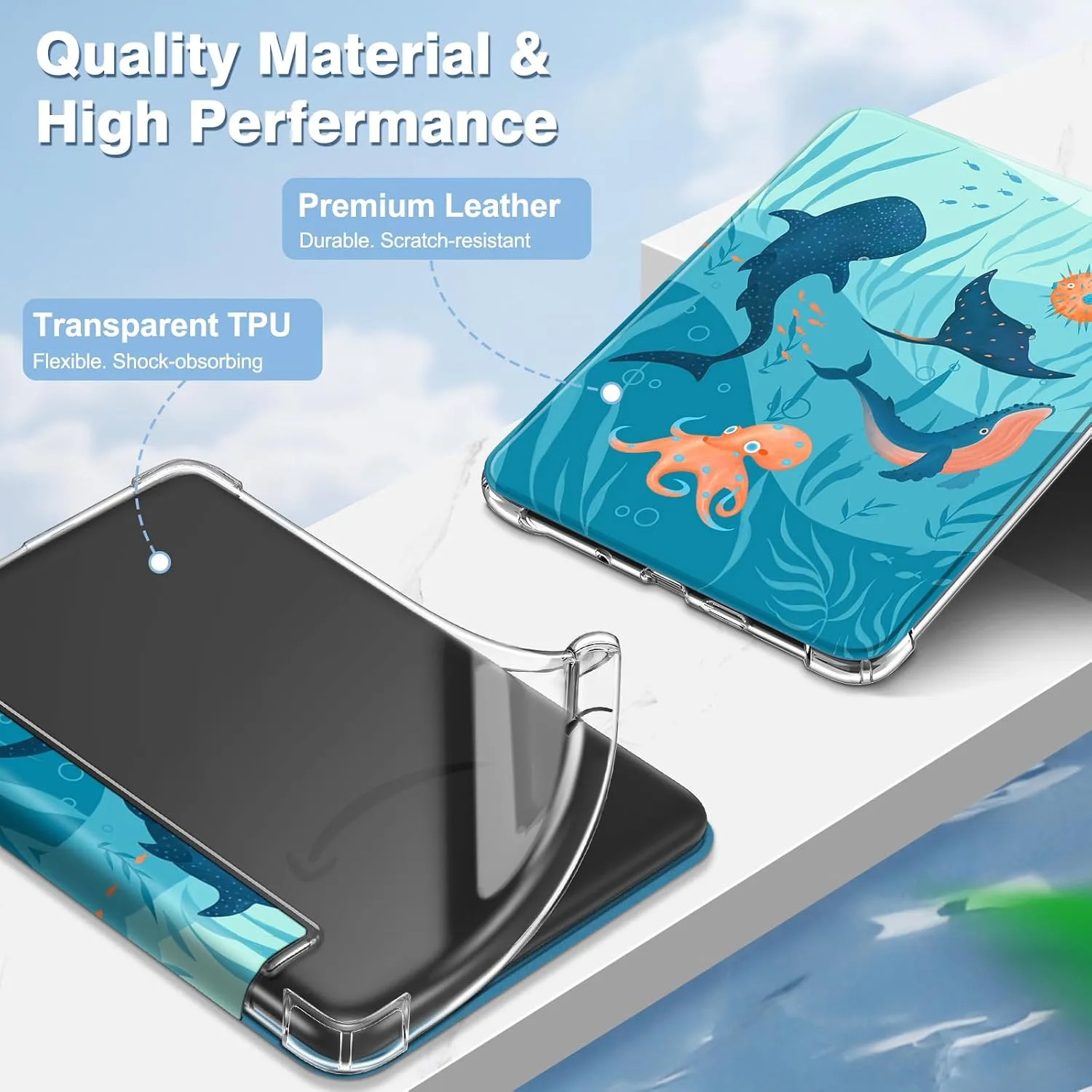 Fintie Slim TPU Case for 6" Kindle 11th Generation 2024/2022, Blue Ocean