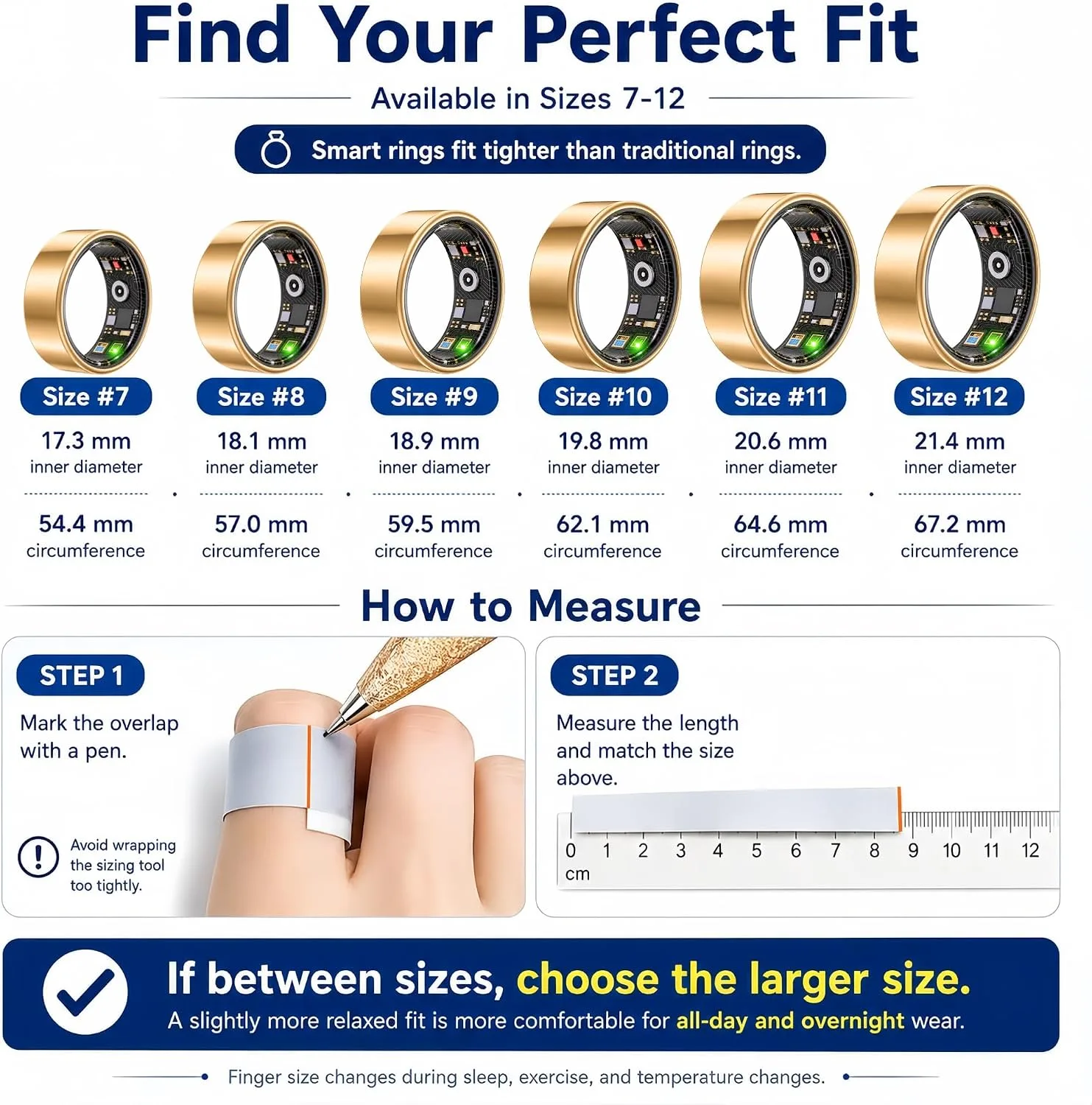 Smart Ring Health & Fitness Tracker for Men & Women (Rose Gold, 11)