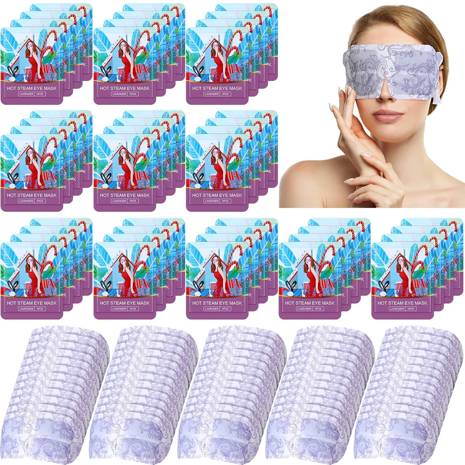 Mascarillas faciales para ojos Dansib autocalentables vapor lavanda 60 unidades