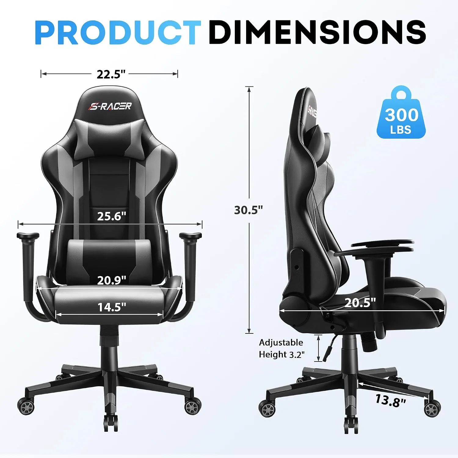 Homall Gaming Chair, Office Chair High Back Computer Chair Leather Desk Chair Racing Executive Ergonomic Adjustable Swivel Task Chair with Headrest and Lumbar Support (Grey)