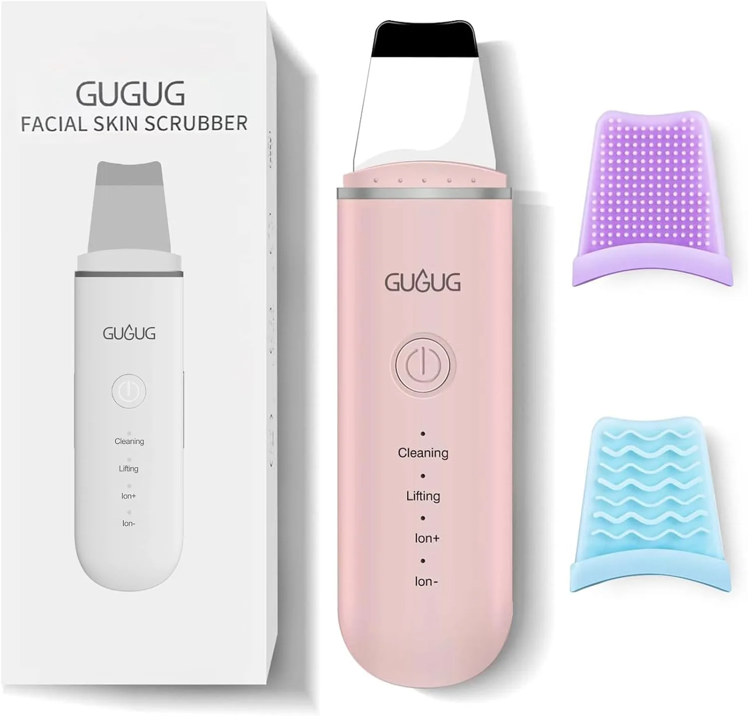 GUGUG Skin Scrubber Spatula Pore Cleaner Blackhead Remover,4 Modes,Pink