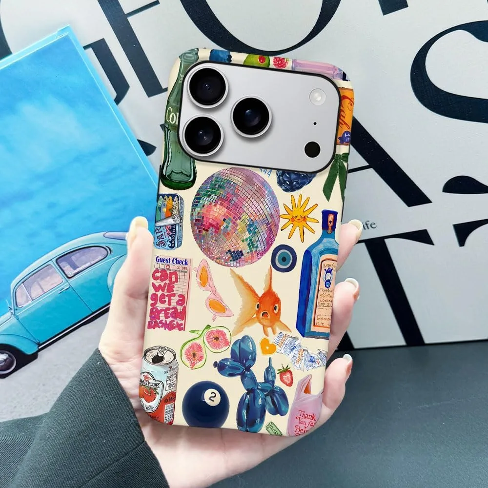 Case Compatible with iPhone 18 Pro/iPhone 17 Pro,Fall Prevention Hybrid 2-Layer Hard Shell Phone Cover for Girls Boys,Collage European Disco