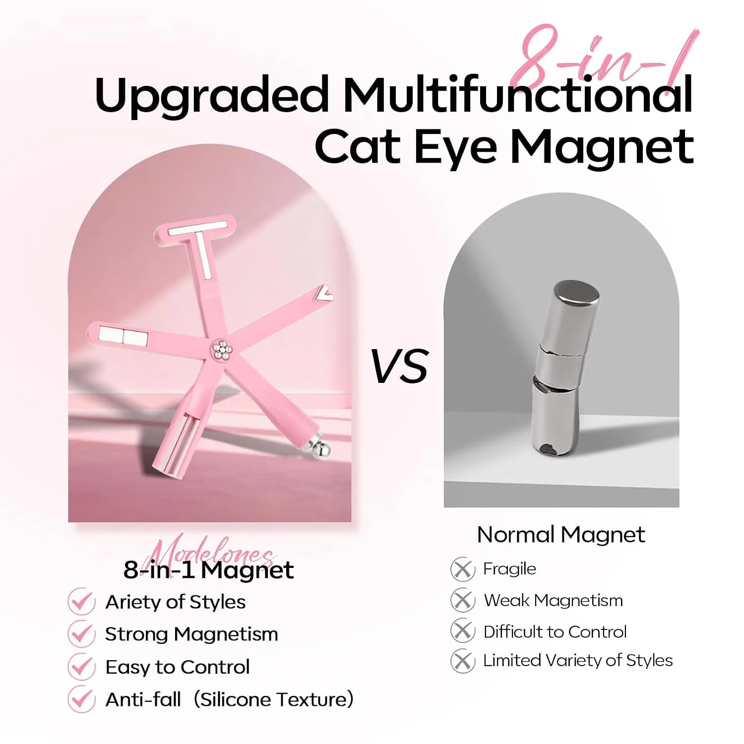 Modelones Cat Eye Magnet Light Pink 8-in-1 Tool Strong Magnetic for Cateye Gel Polish