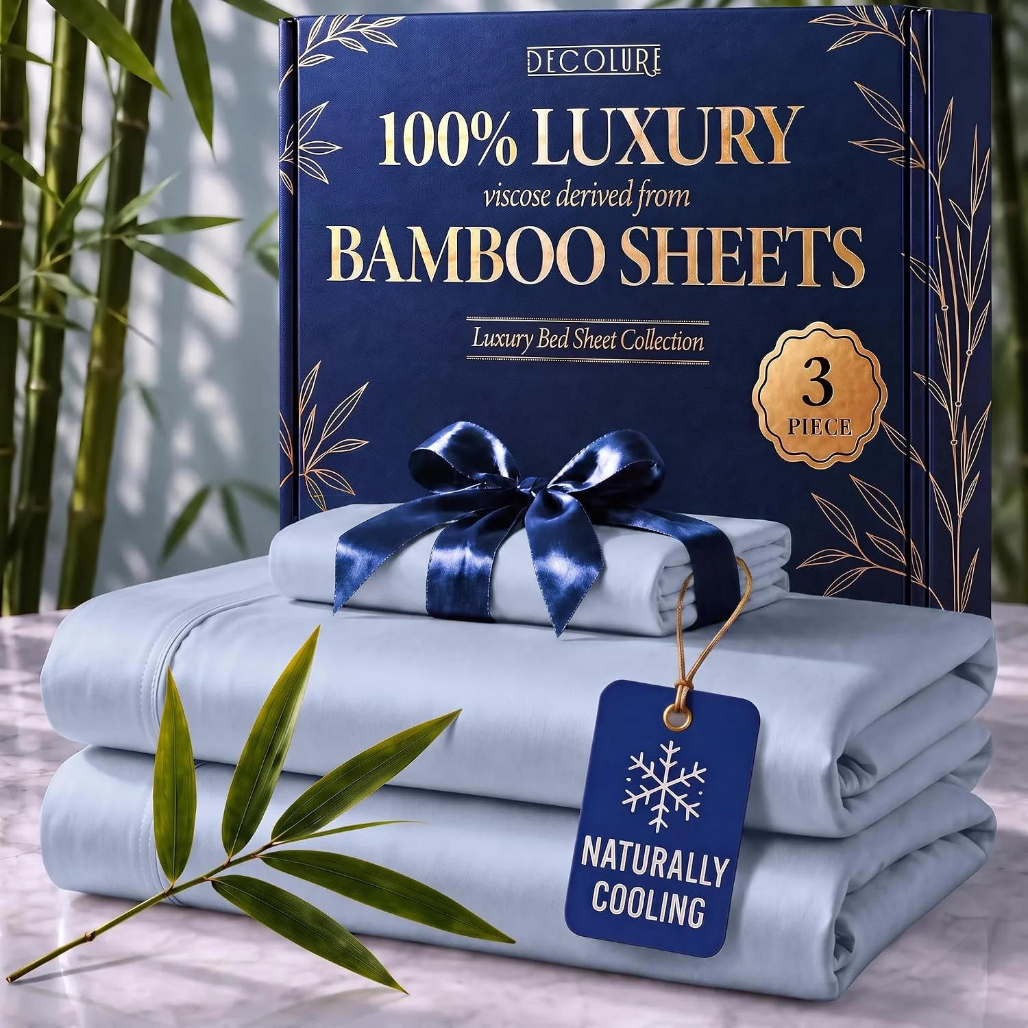 DECOLURE 100% Viscose from Bamboo Sheets Twin Size | 3 Pc Cooling Bed Set