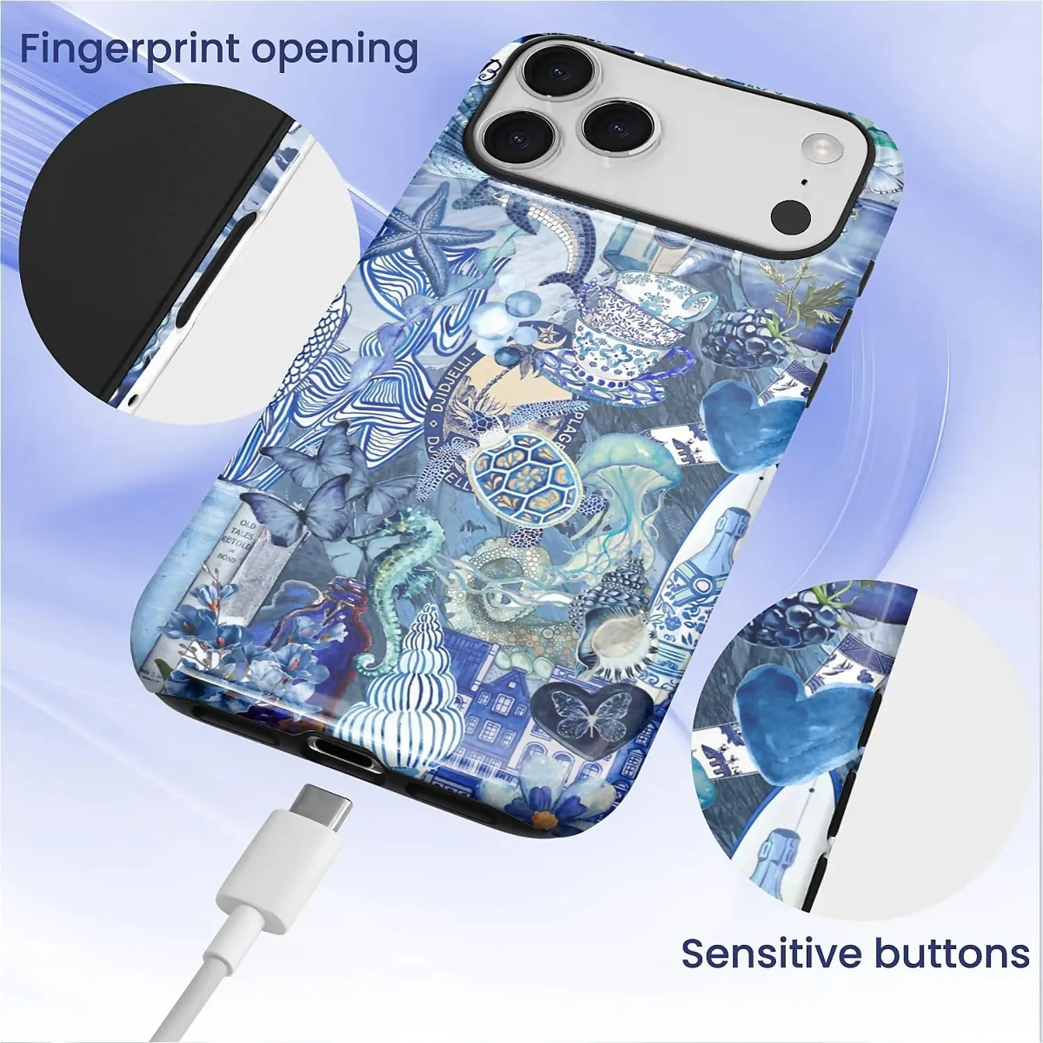 DAIZAG Case for iPhone 17 Pro Max,Mixed 2 Layer Design Shockproof Soft TPU Ddouble Protection Phone Case for iPhone 17 Pro Max-Blue Book Sea Life World