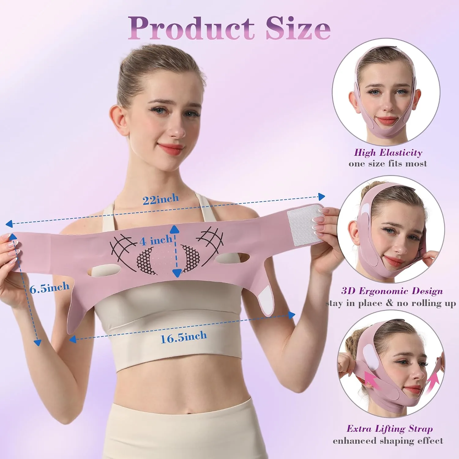 Graphene Chin Strap For Sleeping, Reusable V Line Lifting Mask & Double Chin Reducer with 3D Adjustable Design, Breathable Skin-Friendly Jawline Shaper Face Lift Belt for Women & Men (Lilac)