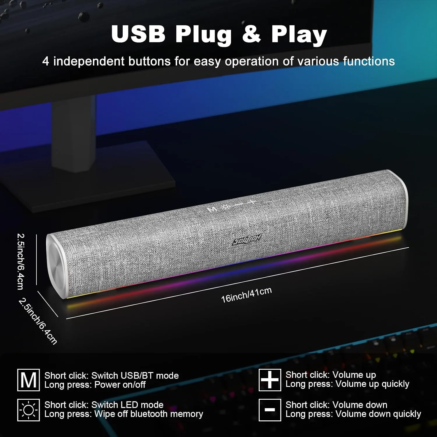 SOULION Bluetooth Computer Speakers for Desktop USB Plug & Play