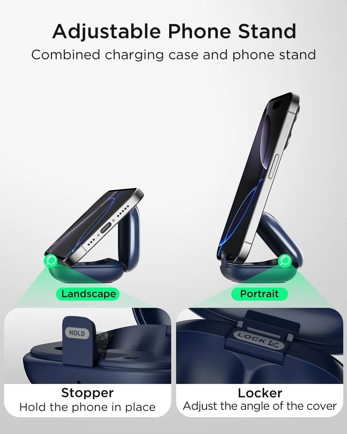 T30 Noise Cancelling Earbuds with Phone Stand, Punchy Bass, 4-Mic, True Wireless Bluetooth 6.0 in Ear Headphones, 28H Playtime, IPX4 (Blue)