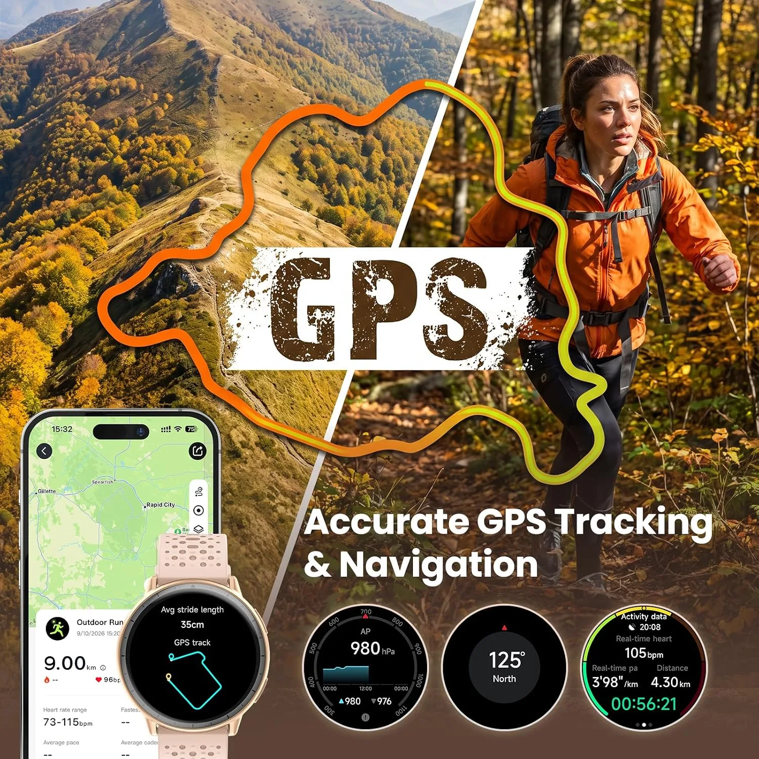 Smart Watch for Women,GPS Built-in,1.3" Ultra-bright AMOLED Display,SOS