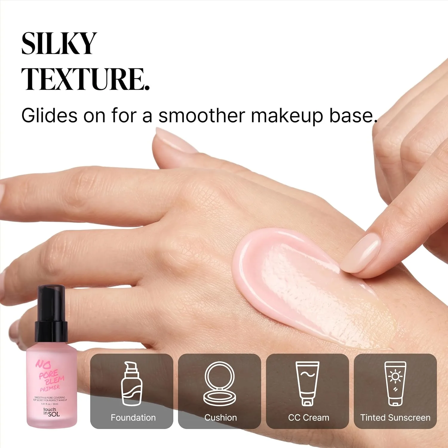TOUCH IN SOL No Poreblem Primer – Pore Primer for Korean Makeup, Mattifying Primer for Oily Skin, Pore Eraser for Large Pores, Blurring Finish from K Beauty (1.01 fl.oz/30ml)