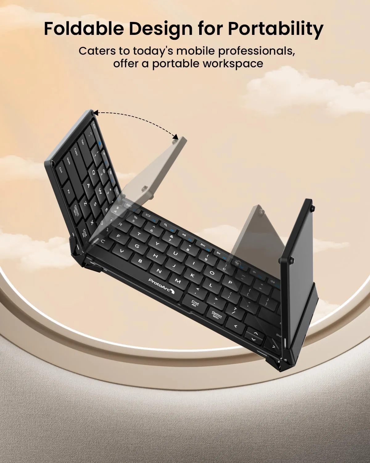 ProtoArc XK01 Full-Size Foldable Bluetooth Keyboard for Travel, Black