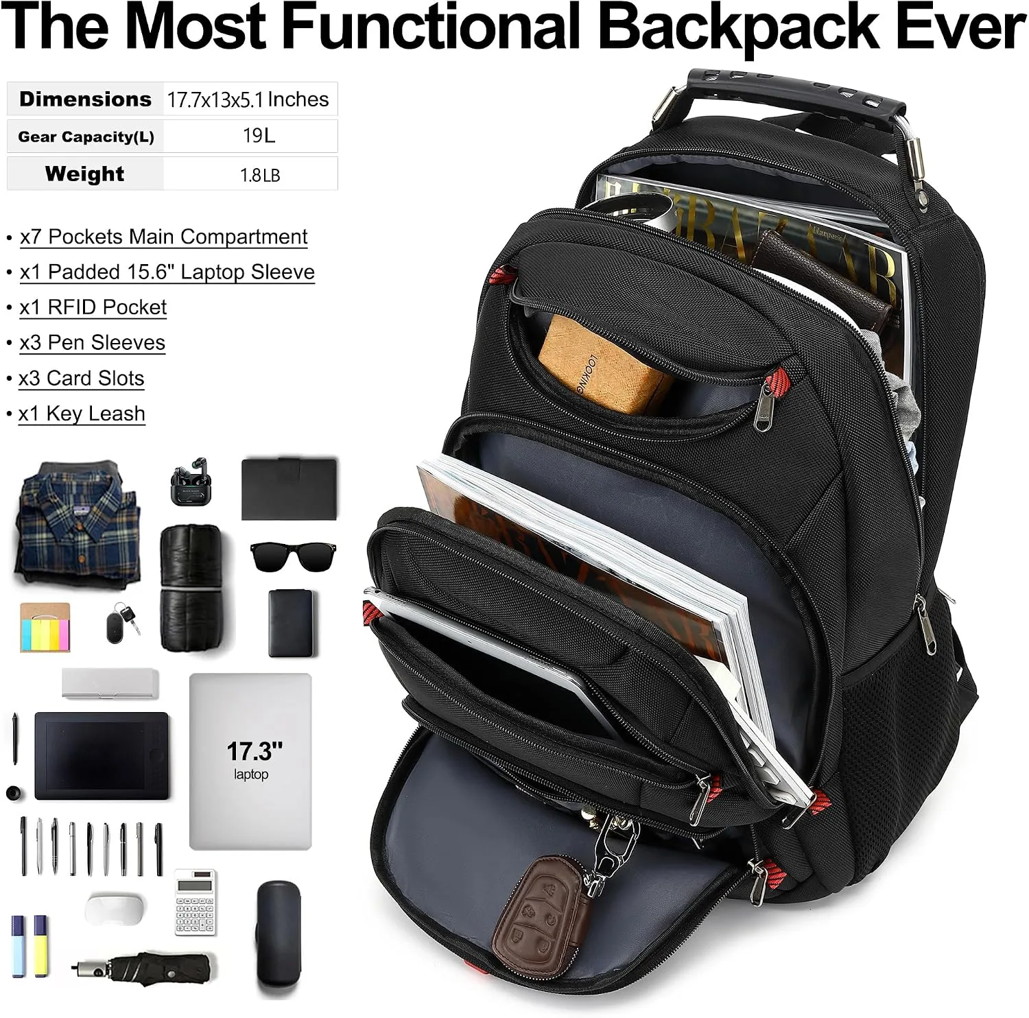 Boavan Laptop Backpack for men, 15.6 inch Laptop Bag with USB Port, Waterproof Travel Work Backpack Purse, Anti-Theft Teacher Nurse Doctor Casual Bookbags Office Business backpack，Black