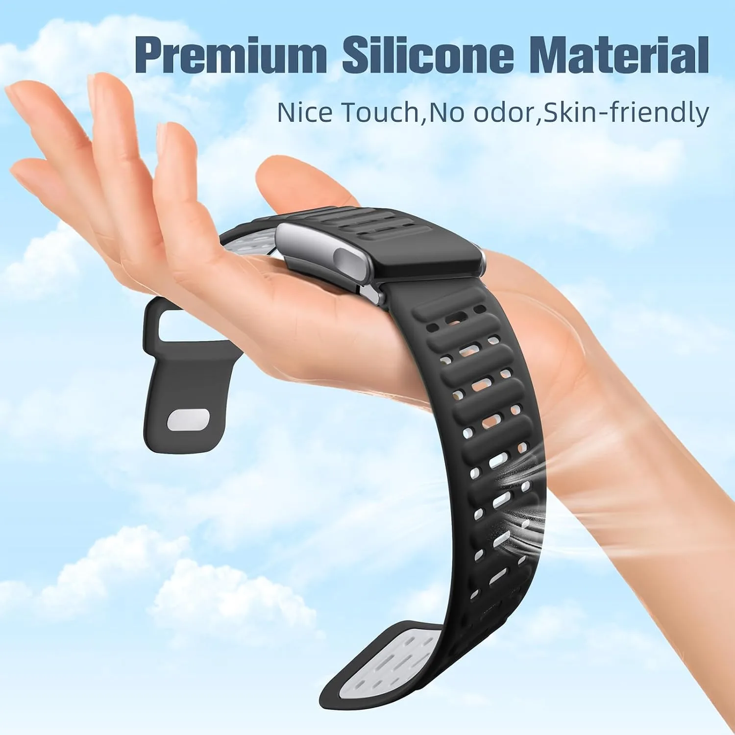 Getino Sport Bands Compatible with Whoop 5.0 Band One, Peak, MG Life, Waterproof Adjustable Soft Silicone Replacement Accessories Strap for Whoop Band 5.0 Women Men, Breathable Blackgray