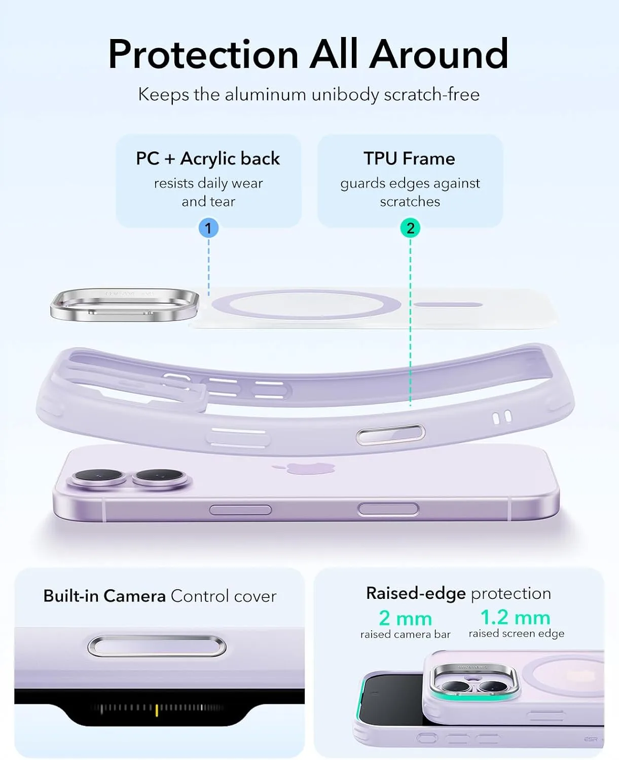 ESR Classic Hybrid for iPhone 17 Case with Flex Stand, Frosted Light Purple