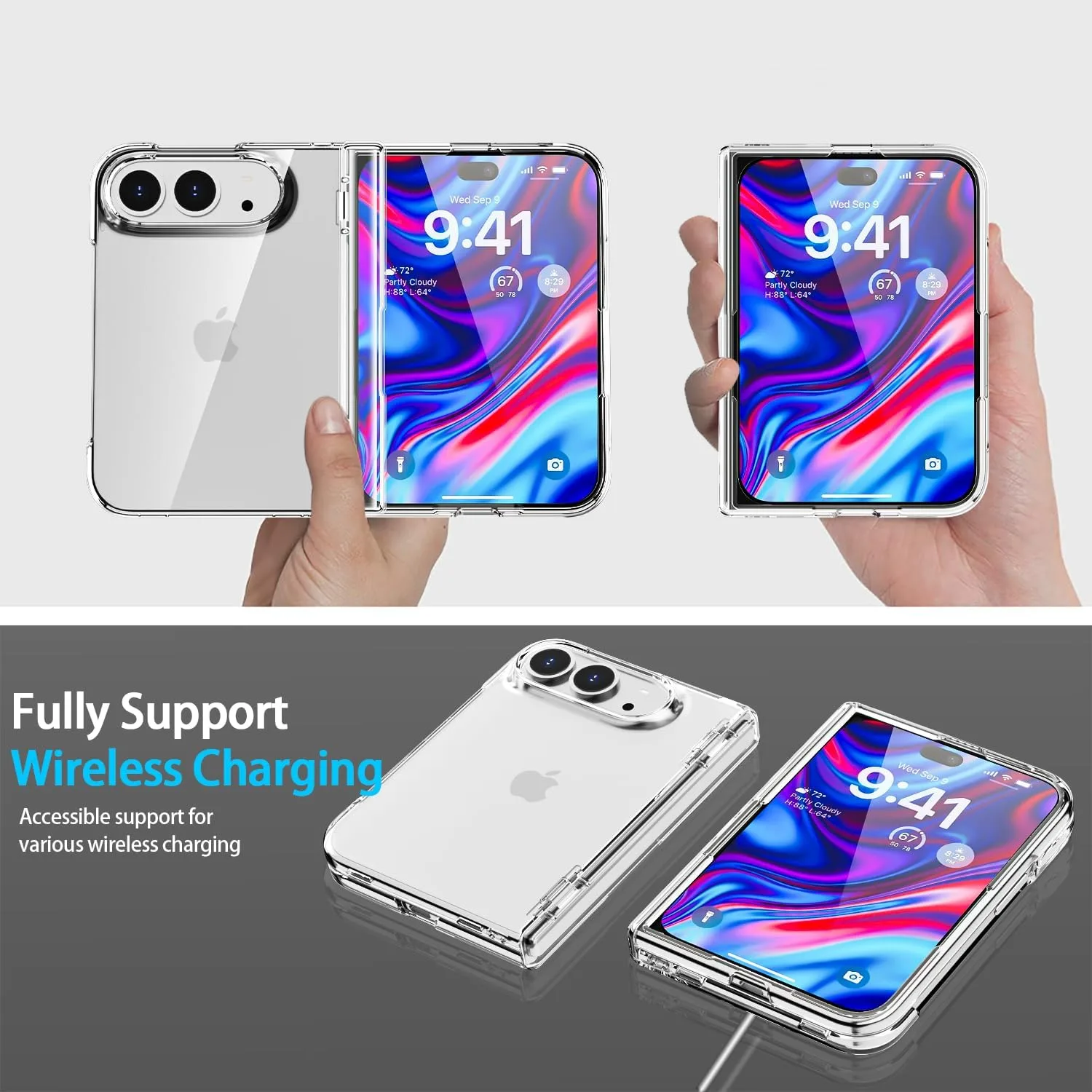 AICase for iPhone Duo Case Clear Slim Fold Cover with Hinge Protection