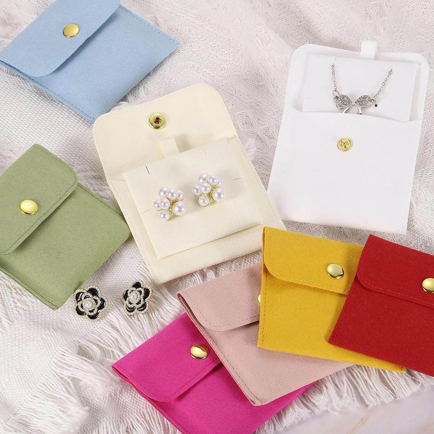 uxcell 3 Pcs Microfiber Jewelry Pouches with Insert Pad, 8 x 8cm Snap Button Jewelry Velvet Gift Bags Organizer for Rings Necklace Bracelet, Light Purple