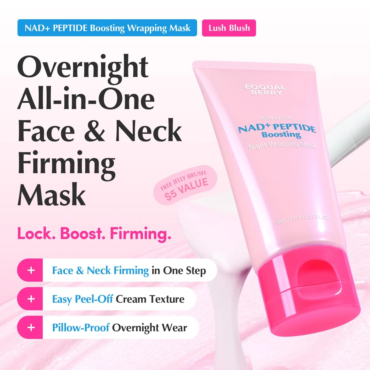 EQQUALBERRY NAD+ Peptide Boosting Night Wrapping Mask | Easy Peel Off Overnight Facial Mask for Face, Neck Lifting & Firming | Glowing Glass Skin | Korean Skin Care, 2.53 fl.oz