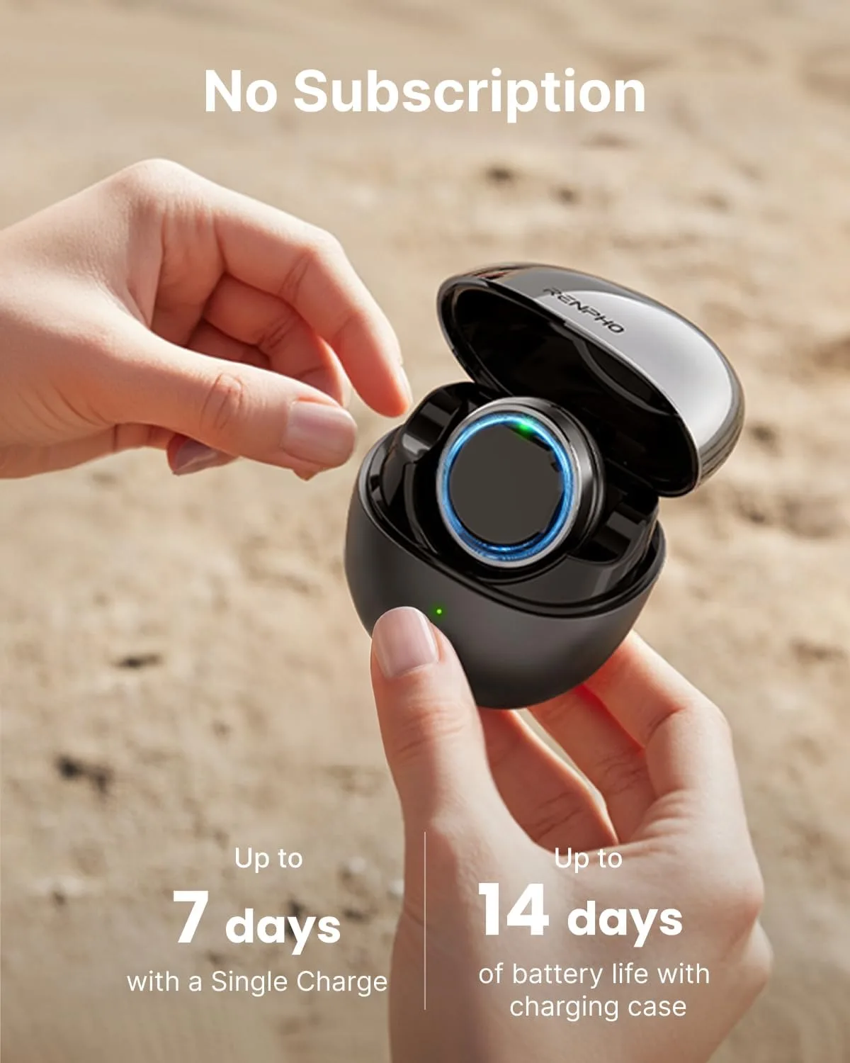 RENPHO Lynx Smart Ring, Subscription-Free App, Silver, Size 10