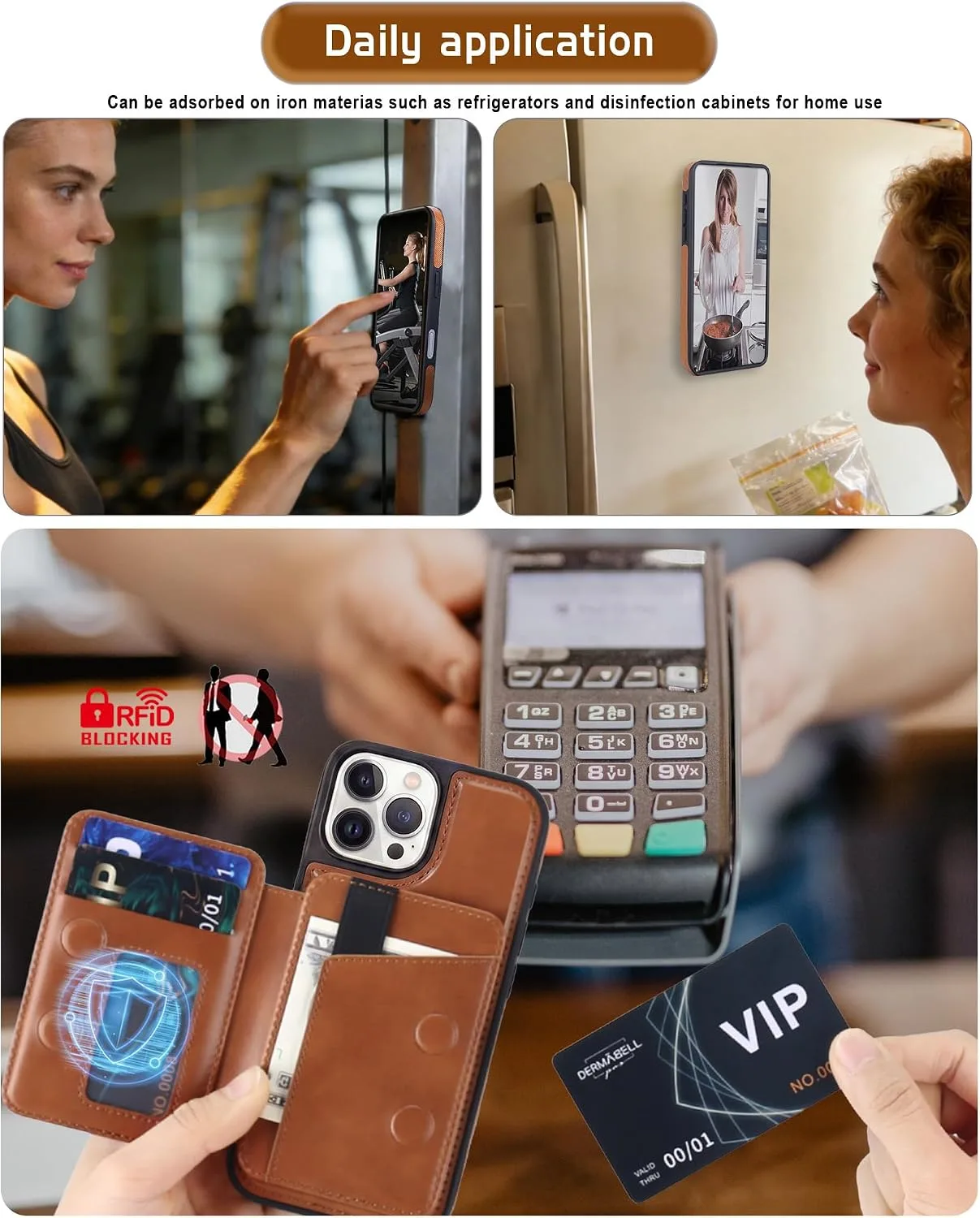 Magnetic Detachable Wallet Case for iPhone 13 Pro Max with Kickstand,2-in-1 MagSafe Compatible RFID Blocking Card Holder,Slim PU Leather Cover Brown