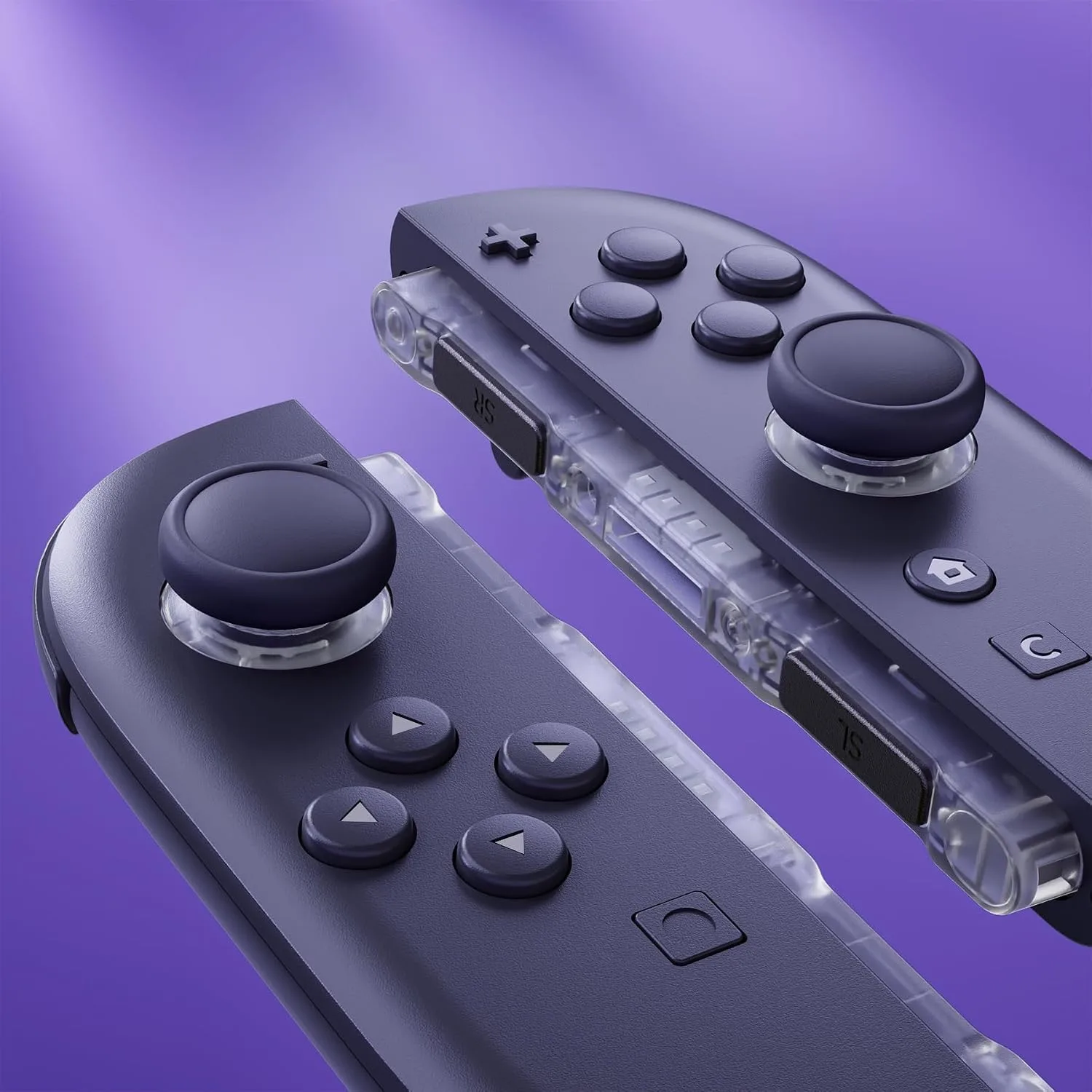 eXtremeRate Replacement 3D Joystick & Thumb Grips & Side Rail Shell Buttons for Nintendo Switch 2 JoyCon, Console Rail Stickers Controller Left Right Analog Stick Thumbsticks Caps for Switch 2 - Clear