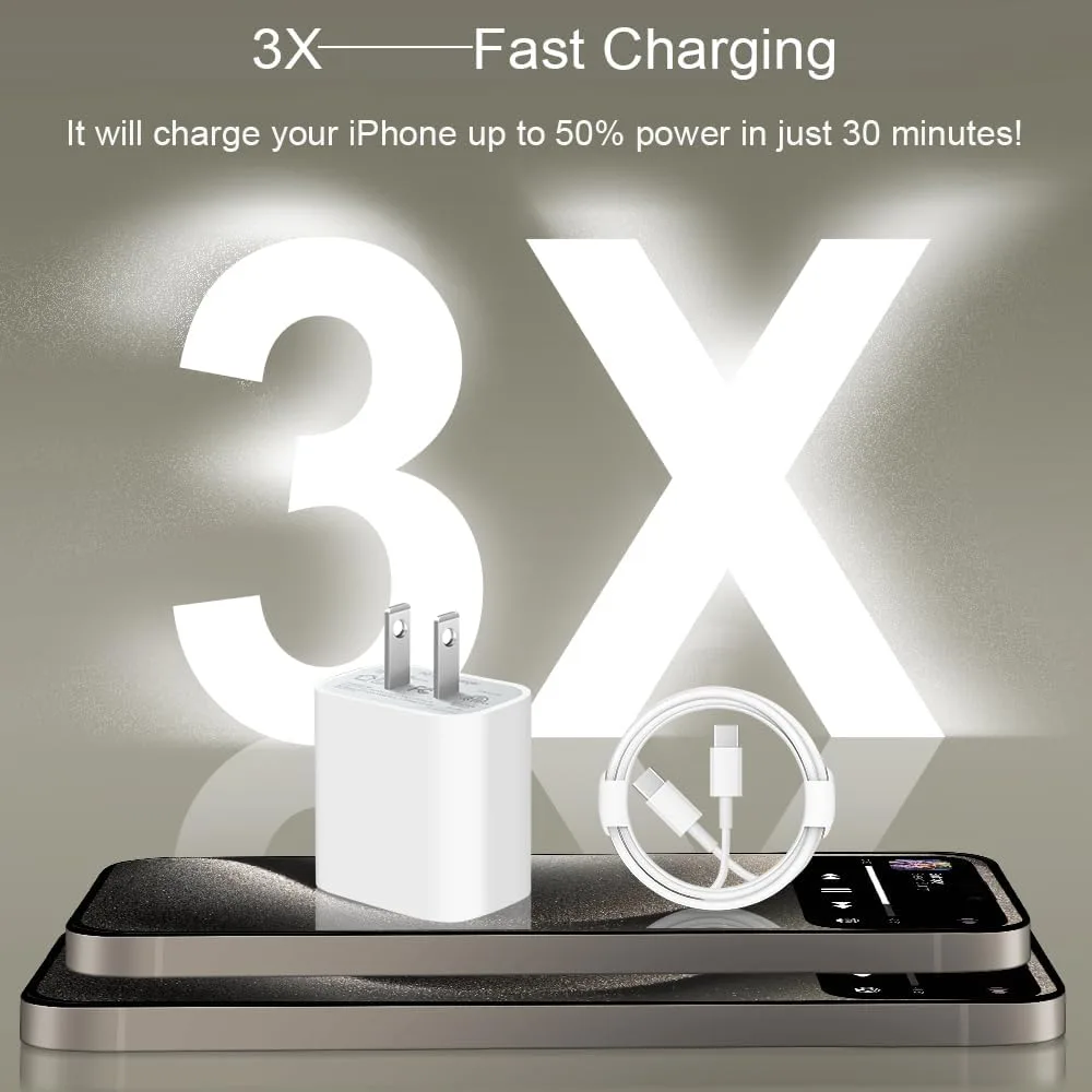 iPhone 18 17 16 15 Charger Fast Charging 3+3Pack USB C Charger & 6FT Cable