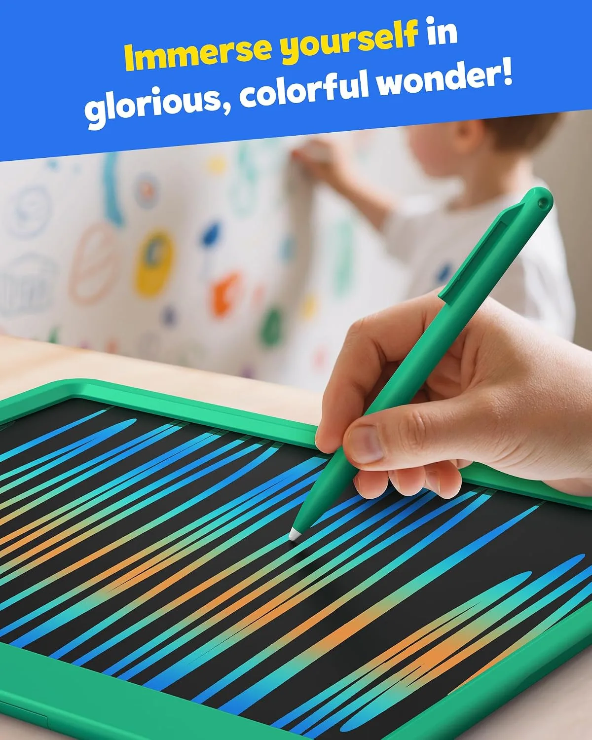 TEKFUN 12 Inch LCD Writing Tablet for Kids, Coloring Drawing Pad, Mess Free Doodle Board, Airplane Travel Toys for Boys and Toddlers, Road Trip Essentials, Gifts for 3-8 Year Old Girls(DarkGreen)