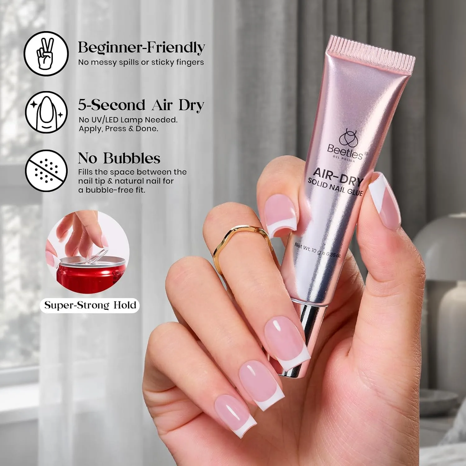 Beetles French Tip Press On Nails with Semi Solid Nail Glue, Short Square