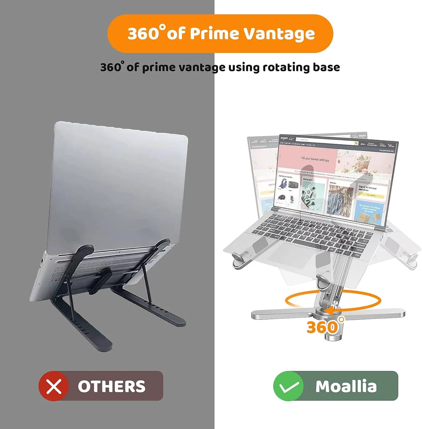 MOALLIA N86 360 Rotating Laptop Stand for Desk with Locking Knobs, Silver