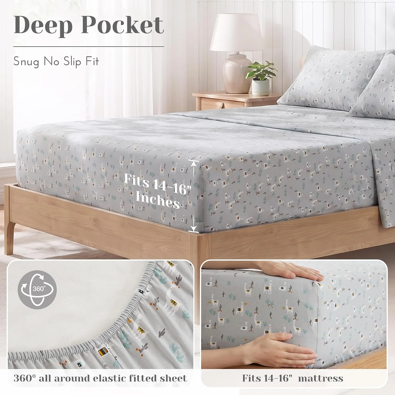 Comfort Spaces 100% Cotton Percale Sheets Queen Sheet Set 4 Pcs, Lama Multi