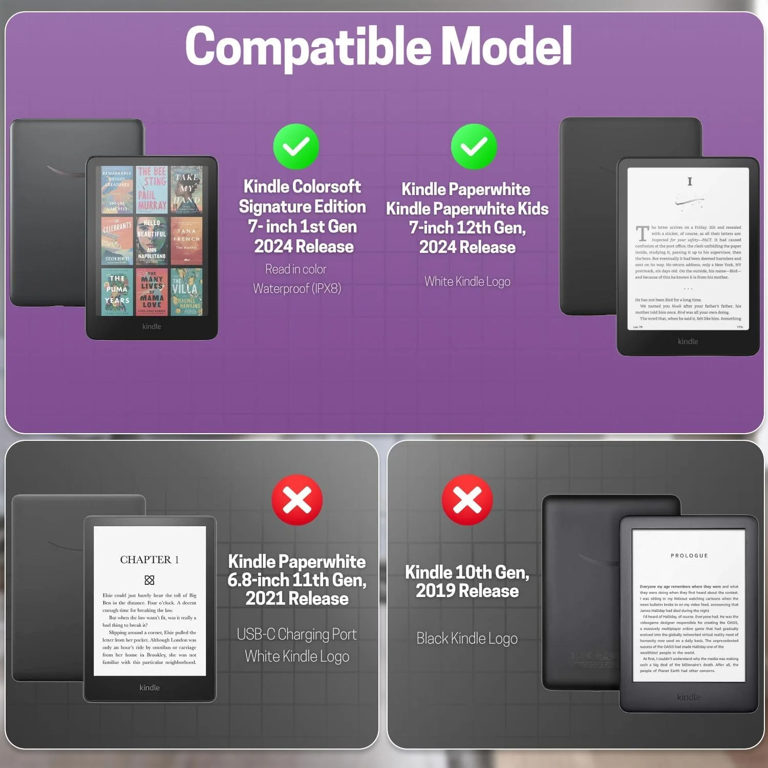 TNP Kindle Paperwhite 12th Gen Case, Colorsoft 7-Inch Cover, Purple