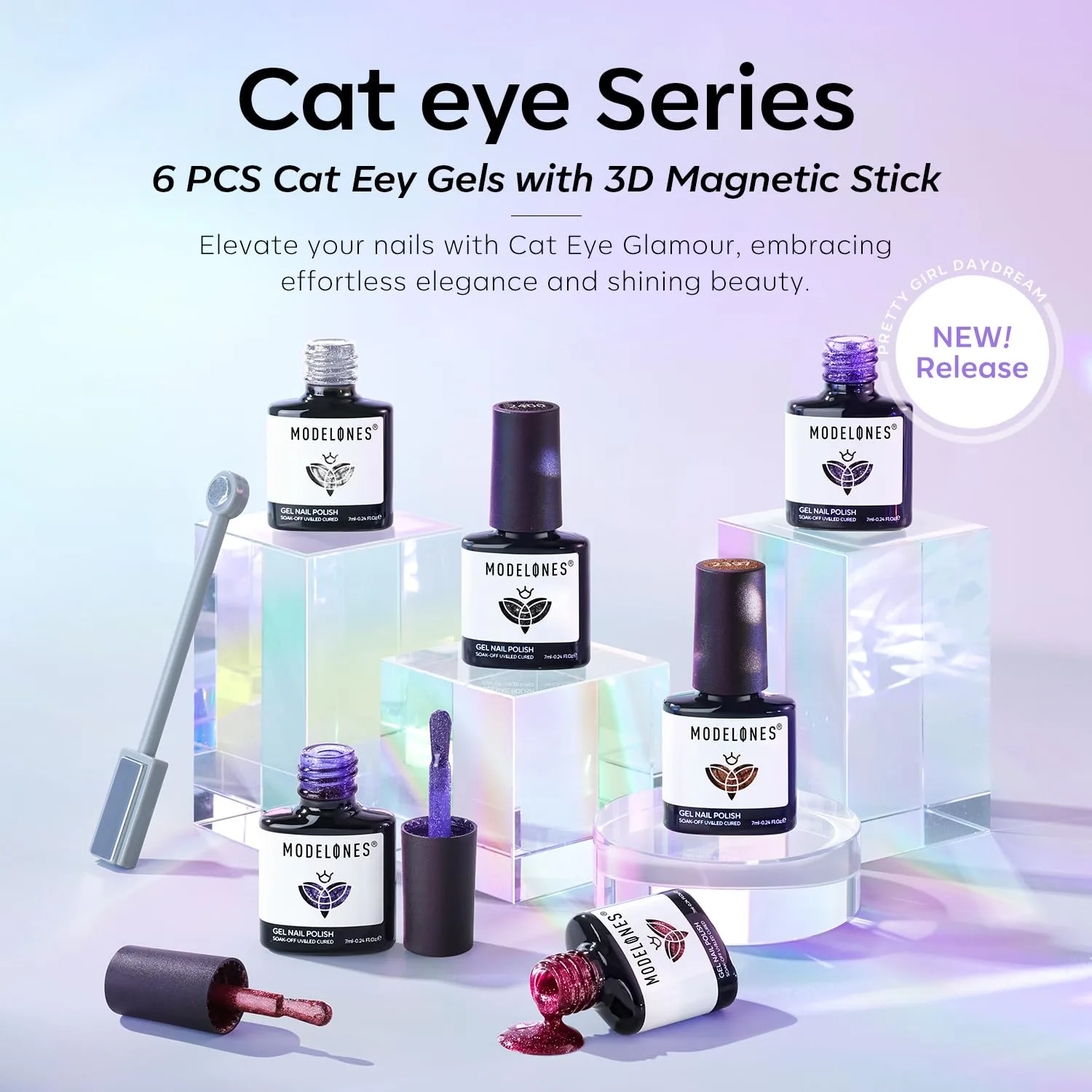 modelones Cat Eye Gel Nail Polish Set Glitter 6Colors Red Blue Purple