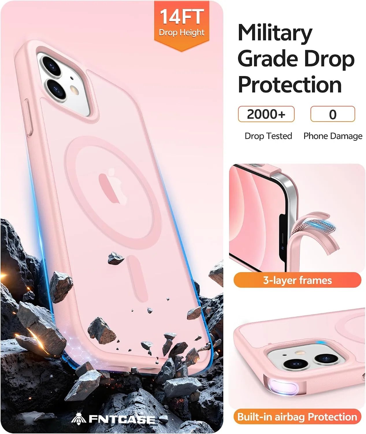 FNTCASE for iPhone 13 Mini / 12 Mini Case, Fit for Magsafe, Light Pink