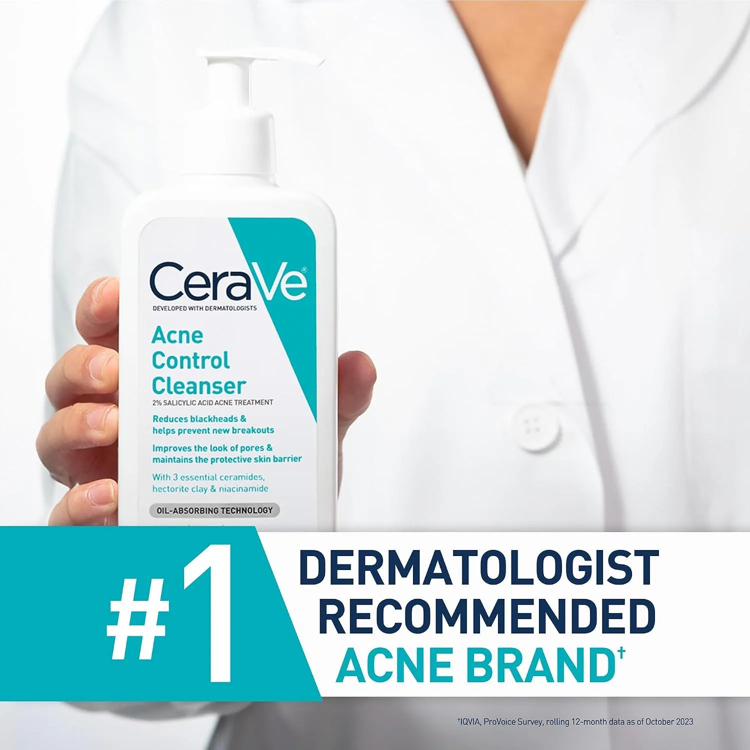 CeraVe Acne Control Cleanser, Face Wash with 2% Salicylic Acid, 8 oz