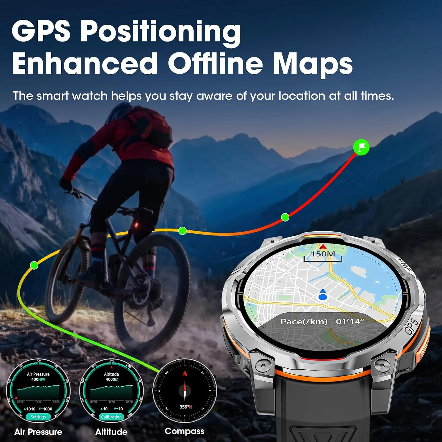 Smart Watches for Men GPS & Offline Maps,1.46''Military Smartwatch 1200mAh