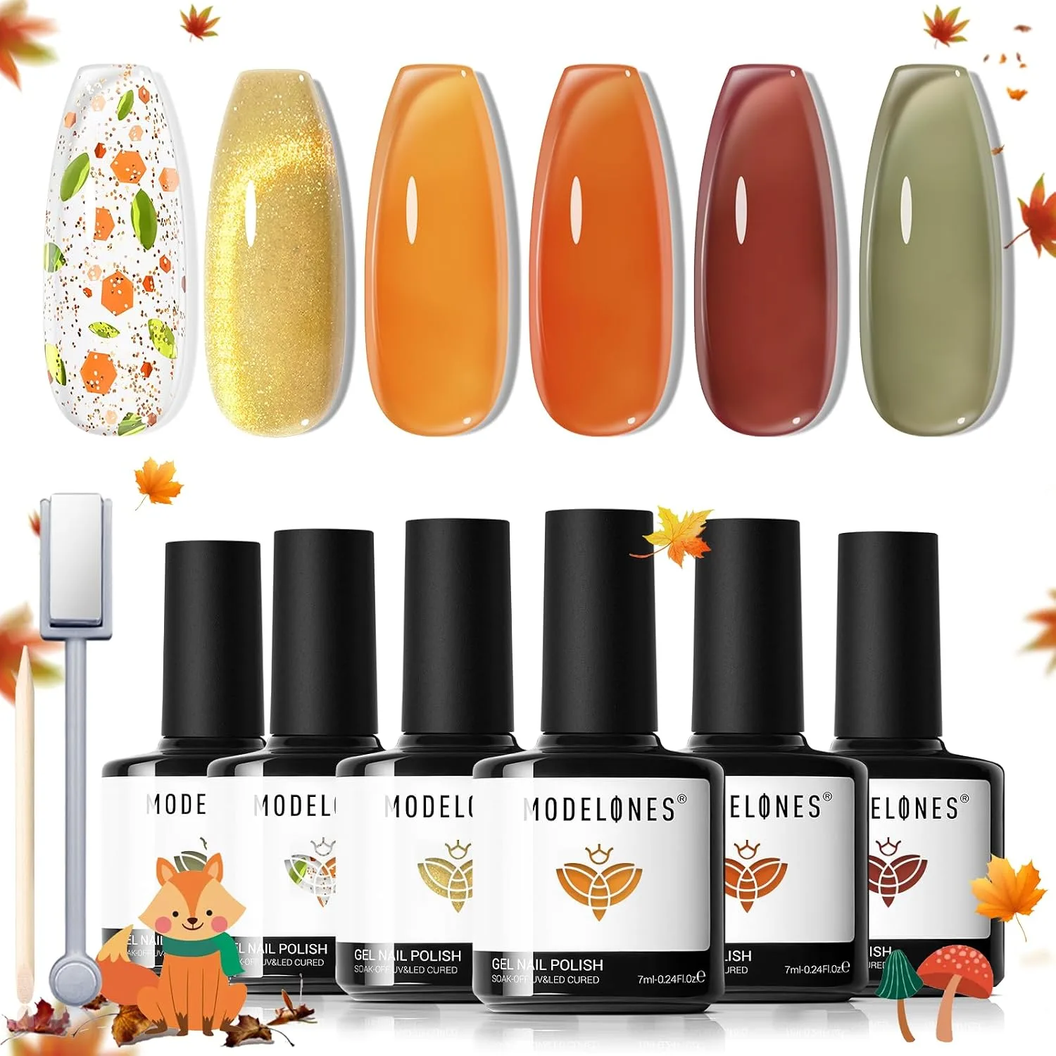 modelones Cat Eye Gel Nail Polish Set Jelly 6Colors Green Orange Yellow