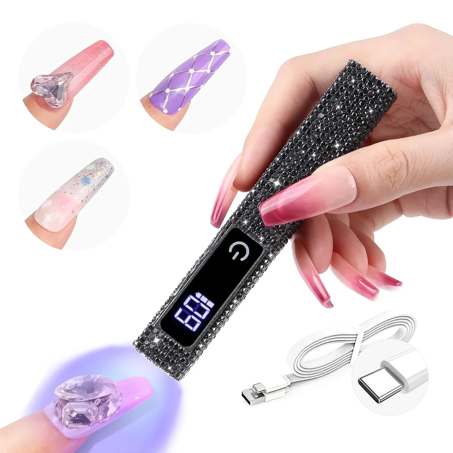 Lámpara UV portátil Saviland Mini 12W para uñas de gel color negro glitter