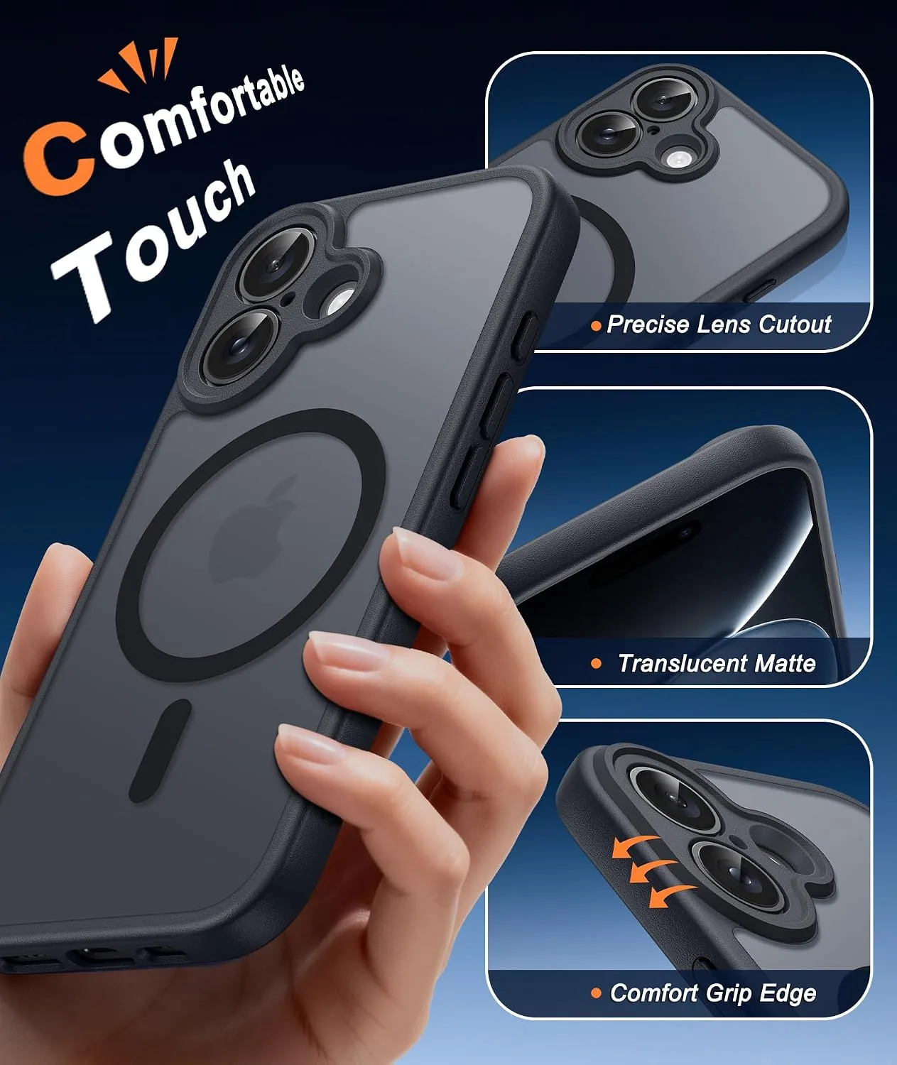 FNTCASE for iPhone 16 Case Fit for MagSafe Black