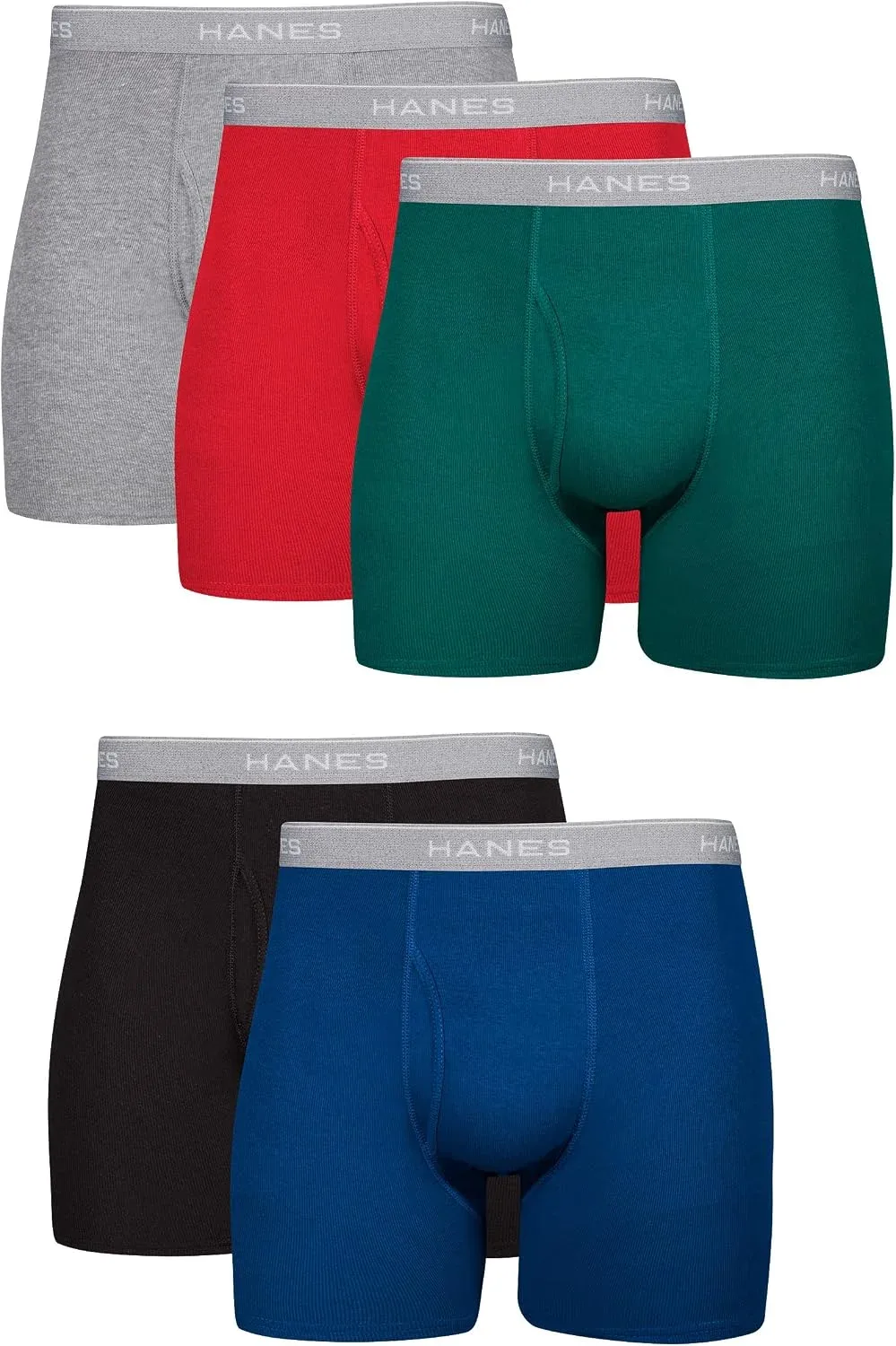 Hanes Men's Boxer Soft Breathable Cotton ComfortFlex Waistband, Multipack Underwear Brief, 5 Pack - Dyed Assorted, Large