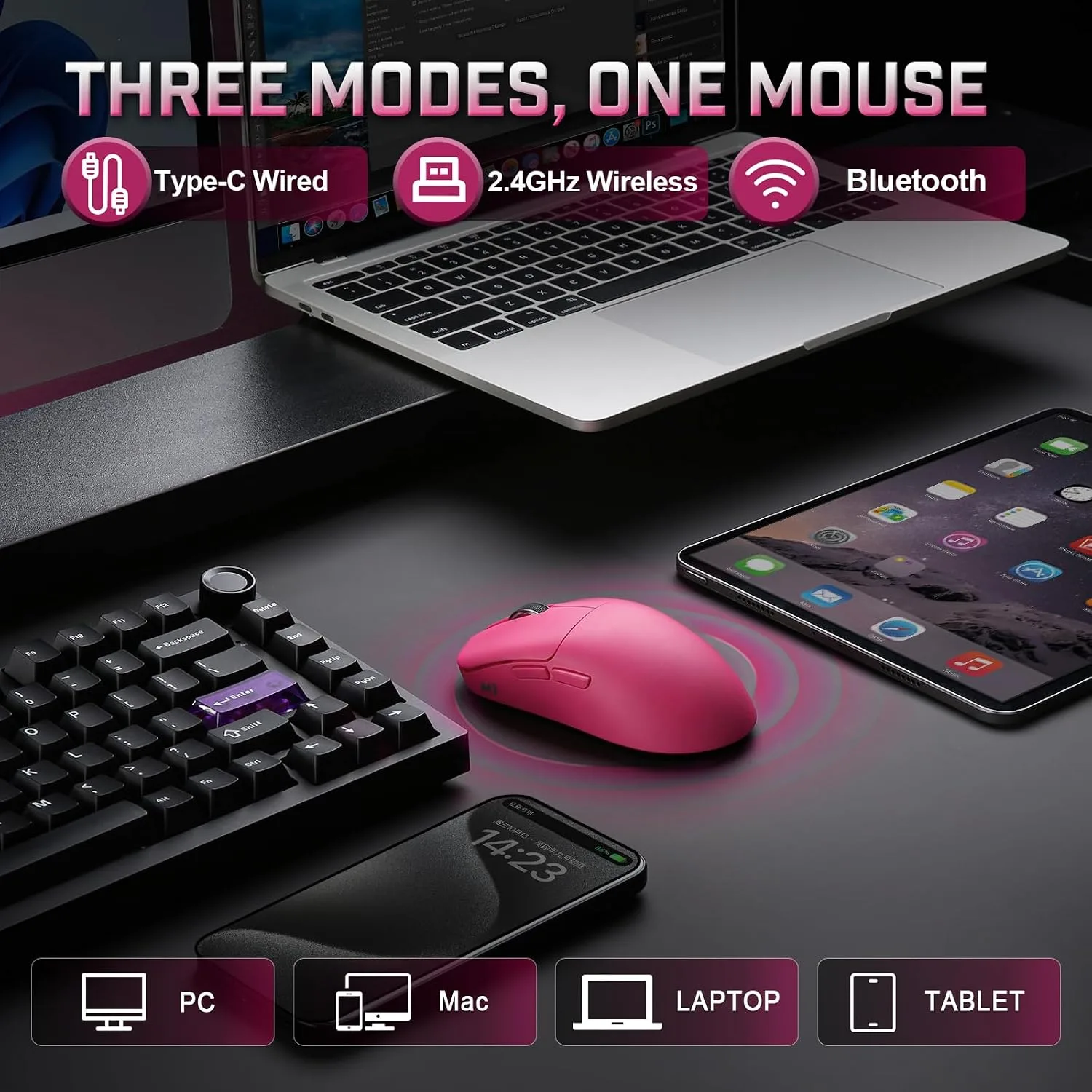 YUNZII M1 PAW3311 Sensor Wireless Gaming Mouse (Pink)