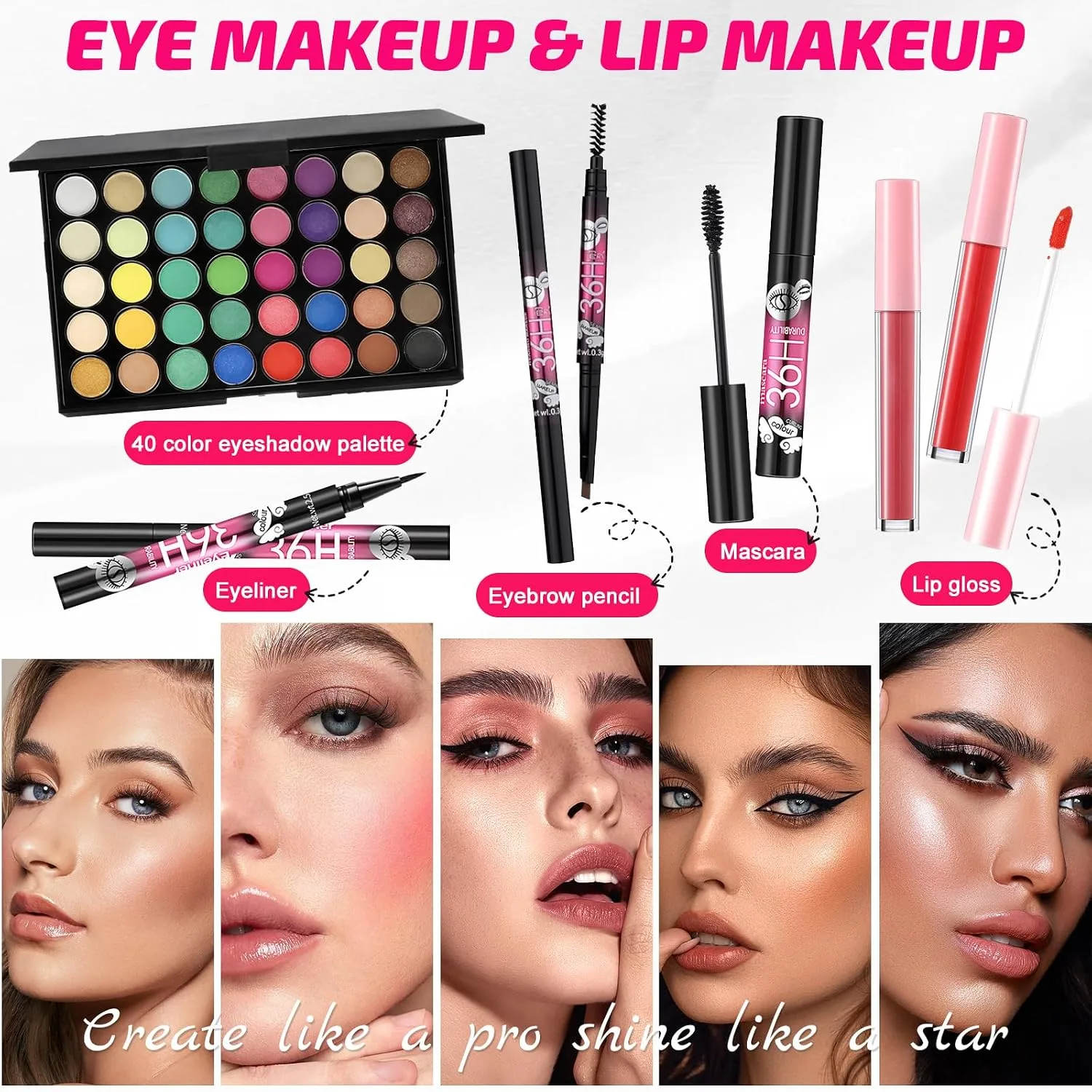 Makeup Set for Women, All in One Make Up Kit for Teen Girls Beginners, Travel Makeup Gift Set, Includes Foundation Eyeshadow Palette Blush Lipgloss Eyeliner Mascara Eyebrow Pen Cosmetic Brush Set