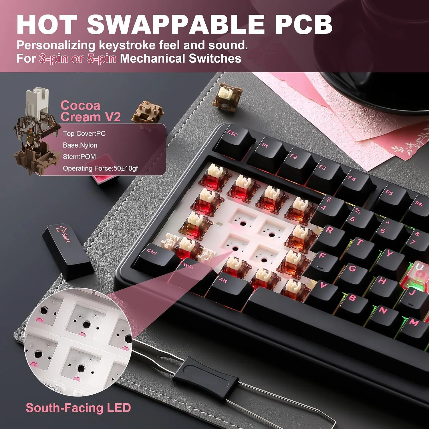 YUNZII B75 PRO 75% Wireless Mechanical Keyboard (Black Heart, CocoaV2)