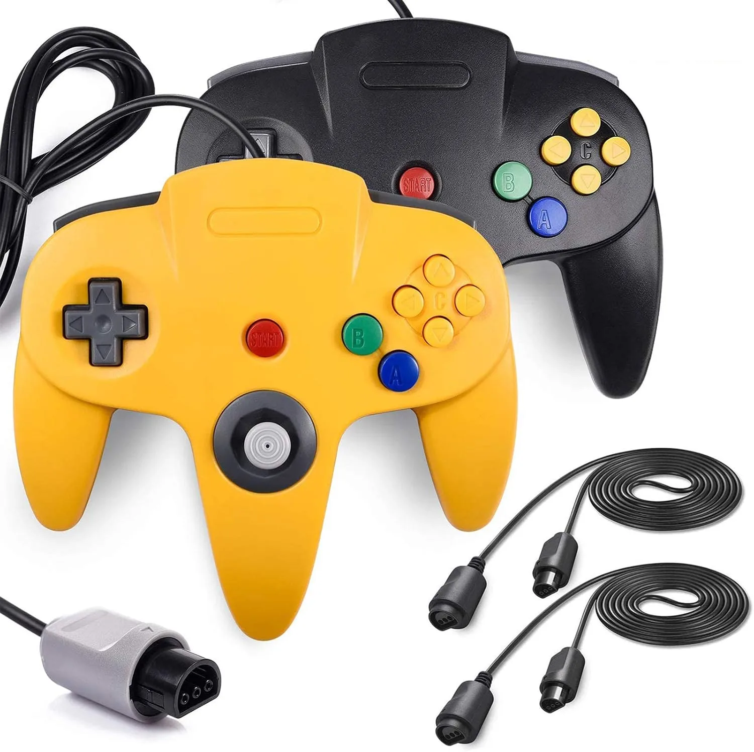 Controladores con cable Miadore Classic 64 para consola N64 2 unidades con 2 cables de extensión 1.8 m Amarillo y Negro