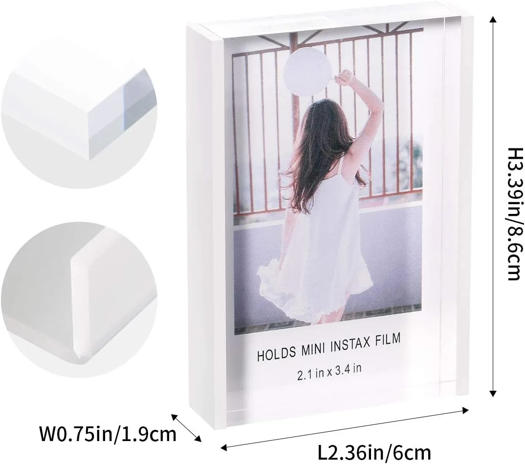 Cute Instax Mini Photo Frames, 2x3 Polaroid Picture Frames, Acrylic Desktop Small Picture Frame for Fujifilm & Polaroid Film, Mini Instant Photos Display Holder for Home, Office Decoration (3 Pack)