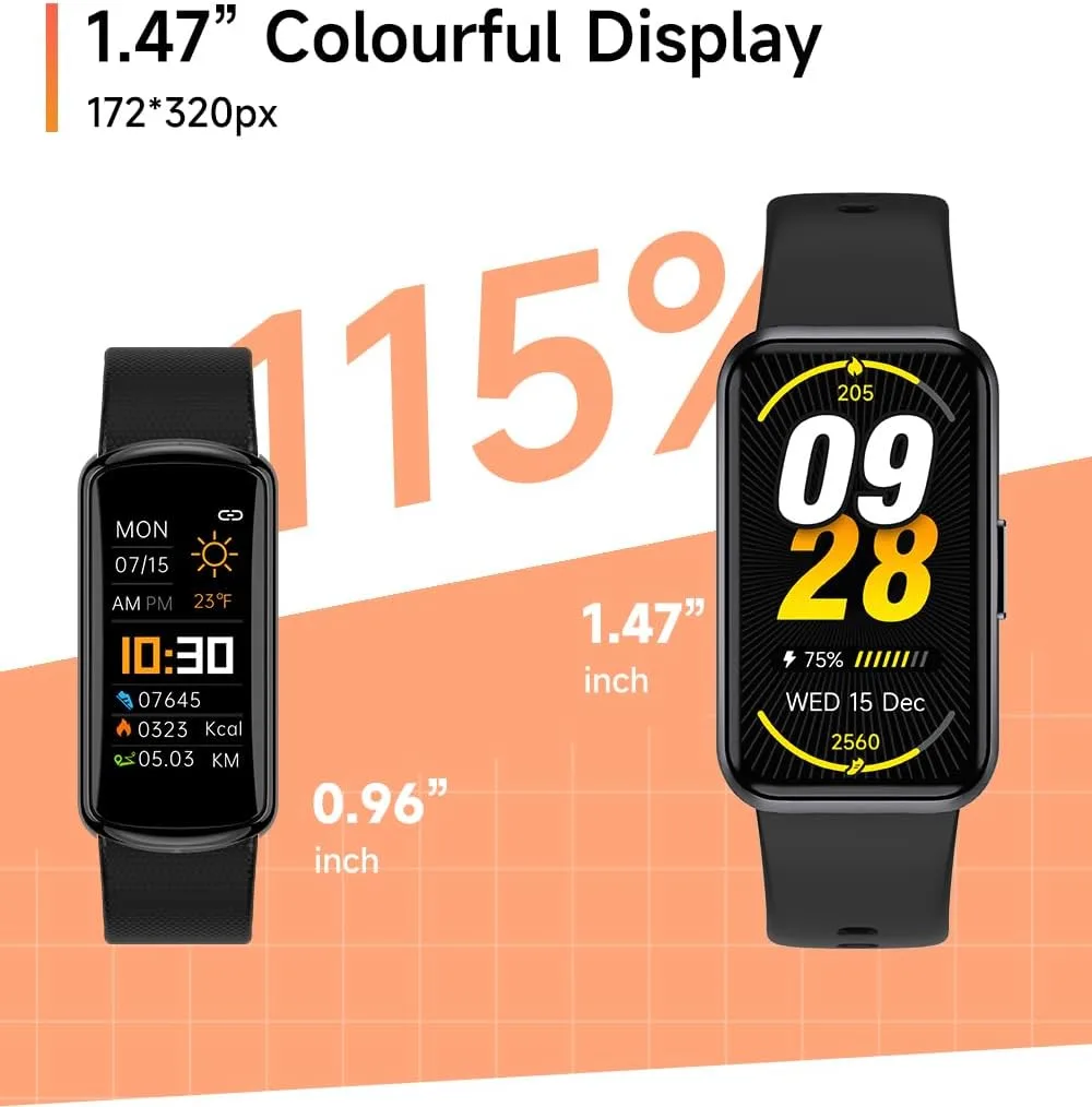 Fitness Trackers,Heart Rate Blood Oxygen Sleep Monitor,1.47‘’ OLED Display,Calorie Pedometer Steps Counter Activity watchs,Smart Band 24/7 Health Monitoring(Black) (DarkBLue)