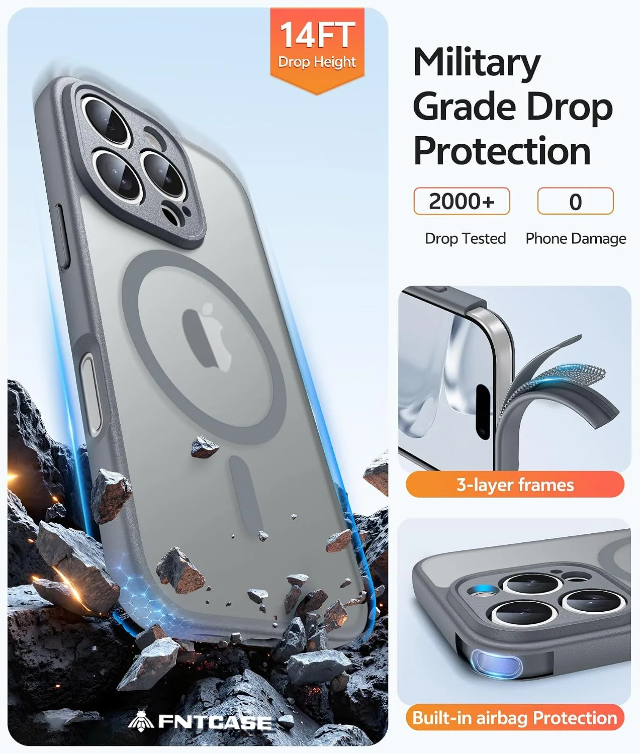 FNTCASE for iPhone 16 Pro Case, Fit for Magsafe, Gray