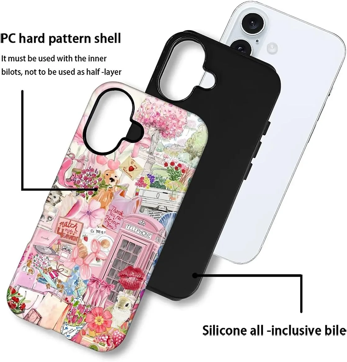 DAIZAG Case for iPhone 16 Plus,Mixed 2 Layer Design Shockproof Soft TPU Ddouble Protection Phone Case for iPhone 16 Plus-Cute Pink Animal Garden Collage